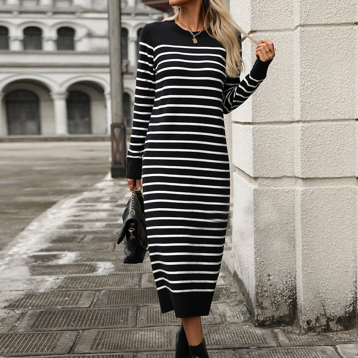 Striped Printed Long Dress