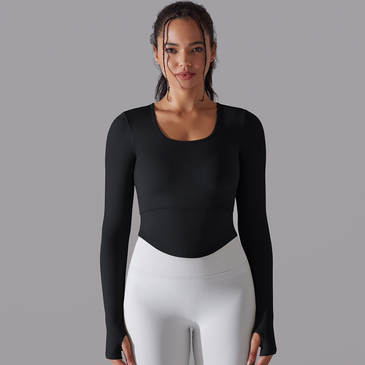 Knitted Split Thread Long-sleeved Work Out Top