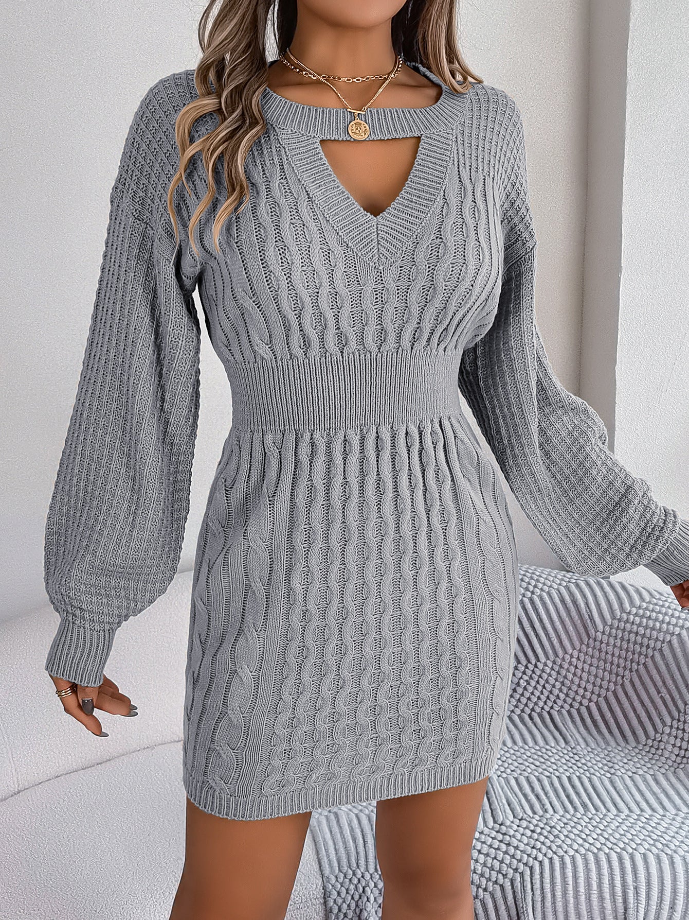 Hollow-out Lantern Sweater Dress