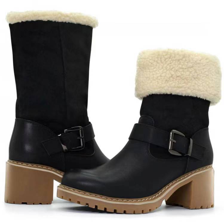 Buckle Chunky Round Toe Boots