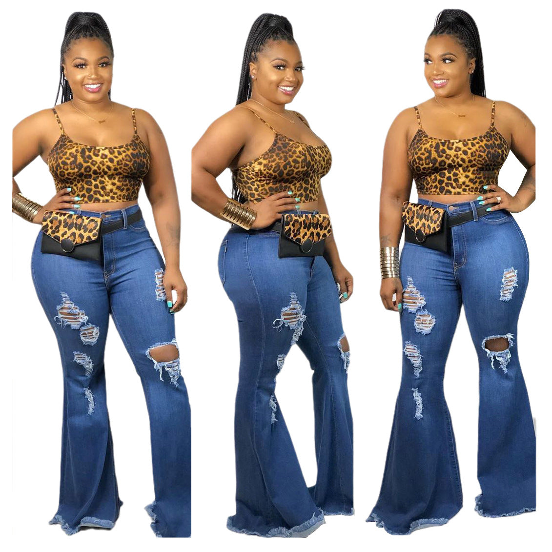 Knee Ripped Denim Stretch Plus Jeans