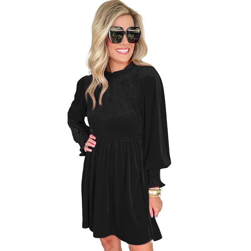 Velvet Smocking Long Sleeve Dress