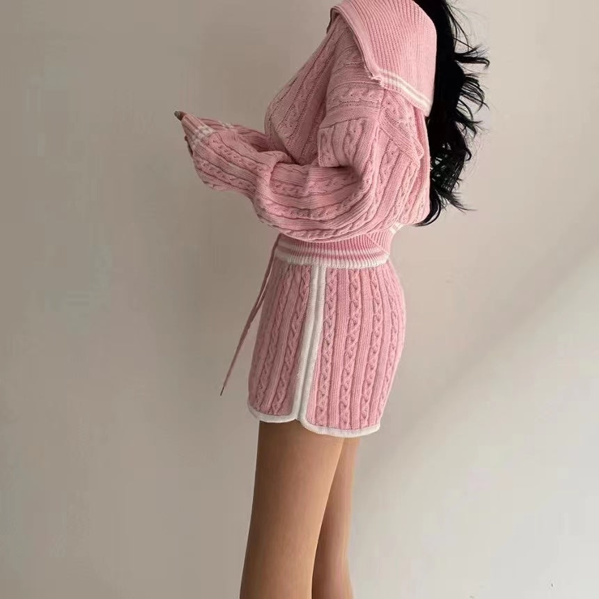 Cable-knit Sweater Shorts Suit