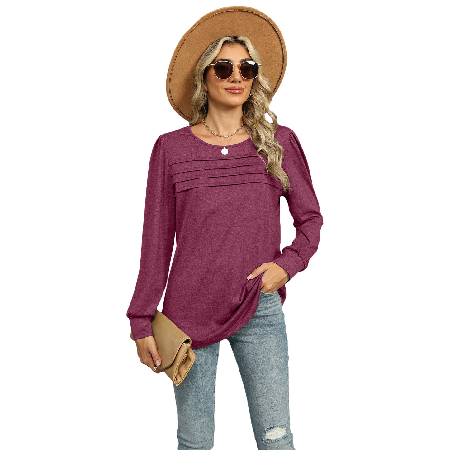 Solid Color U-neck Top