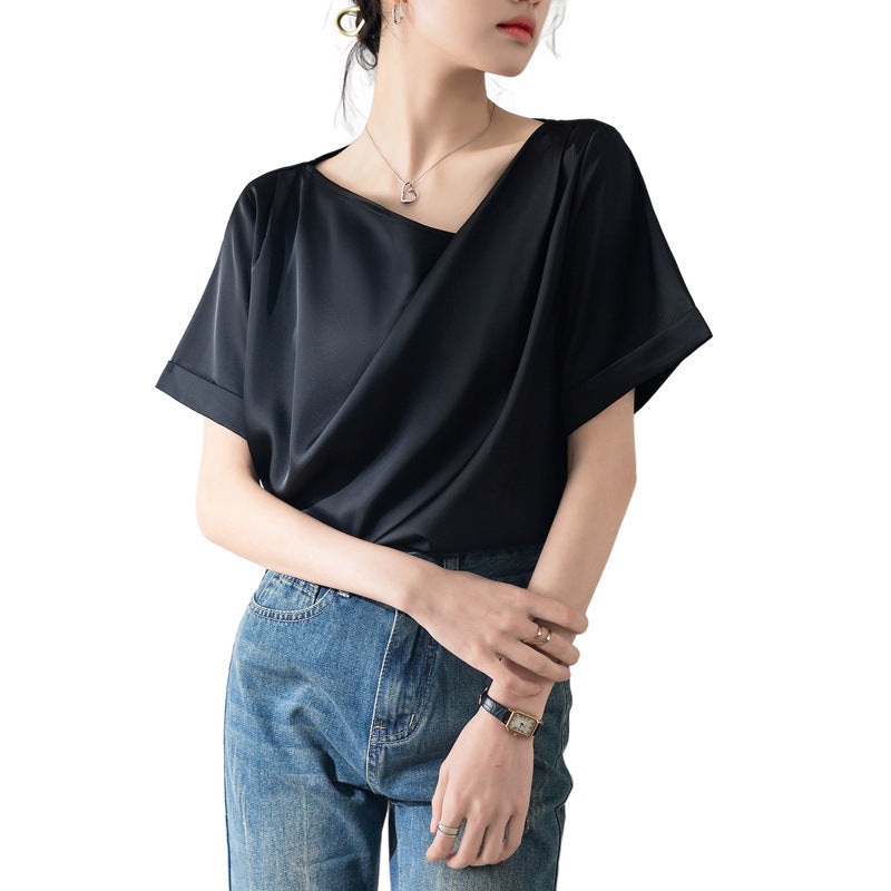 V-neck Short-sleeved Drape Chiffon Shirt