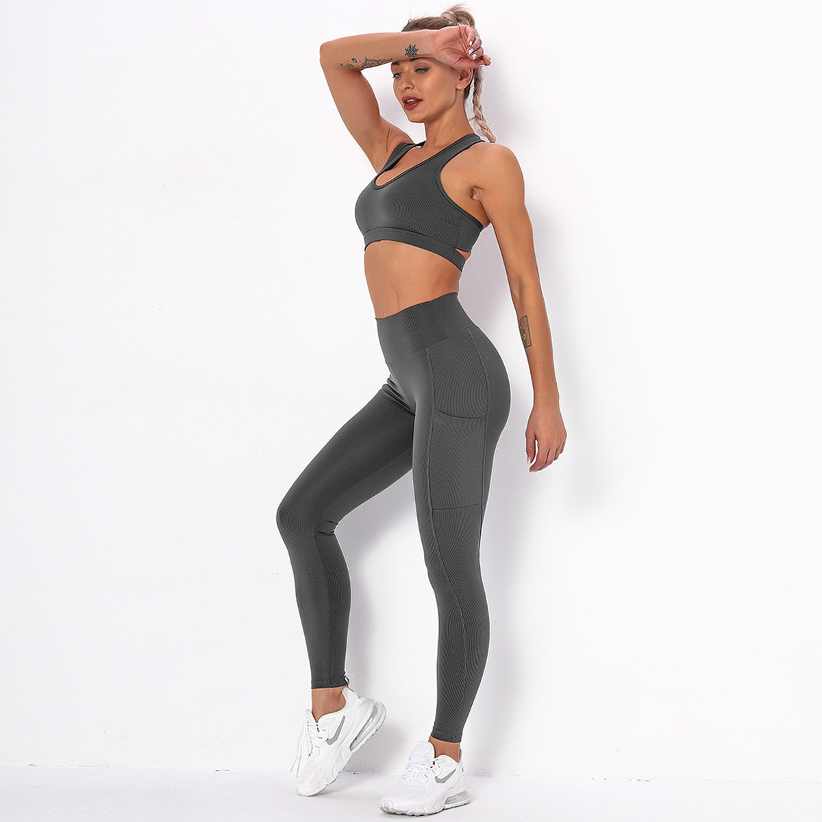 Fitness Yoga Striped Pocket Suit