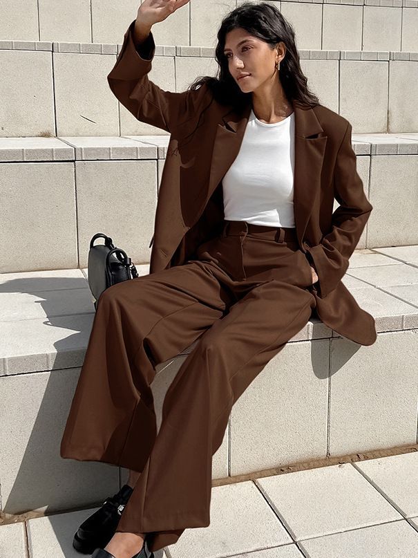 Vintage Blazer + Wide-leg Pants Two-piece Set