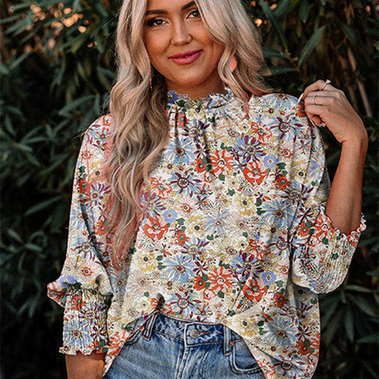 Polyester Floral Print Chiffon Shirt