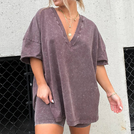 Oversized Cotton T- Shirt and Biker Style Shorts