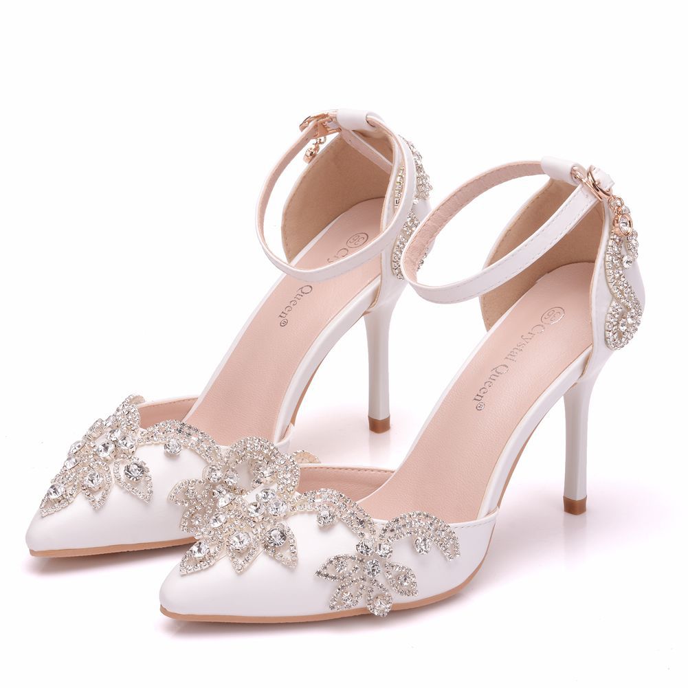 White Tassel Rhinestone Kitten Heels