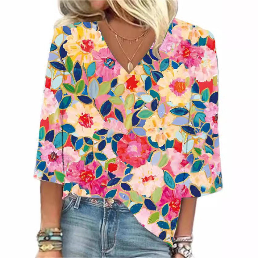 Floral V-neck Shirt