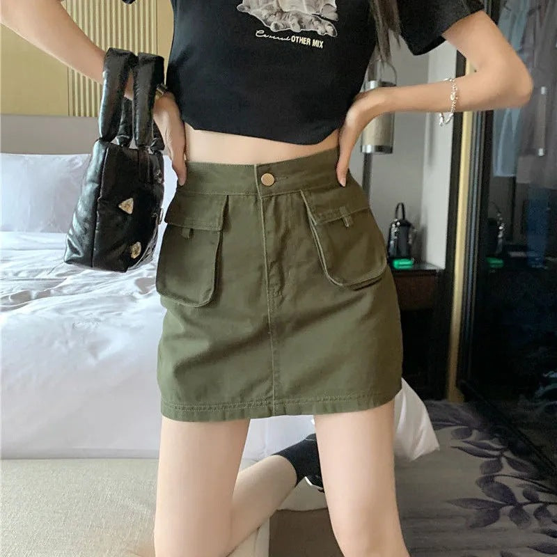 Army Green Denim Skirt