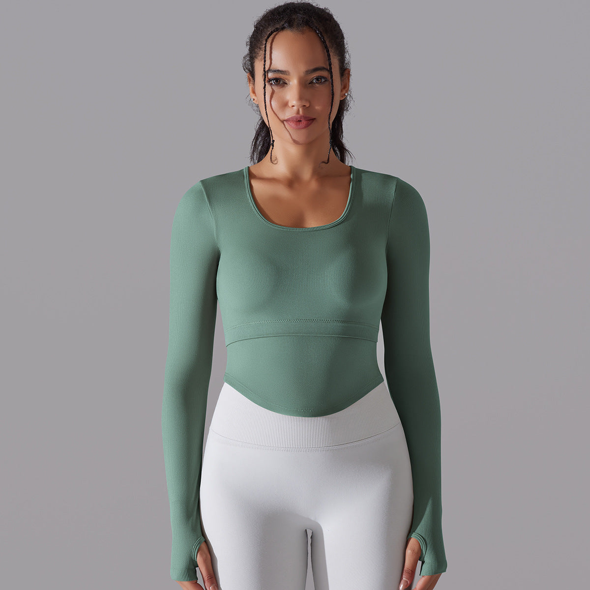 Knitted Split Thread Long-sleeved Work Out Top