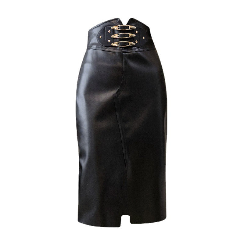 High Waist Slimming Buckle  A- Line Skirt