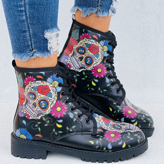 Skull Printed Ankle Boots