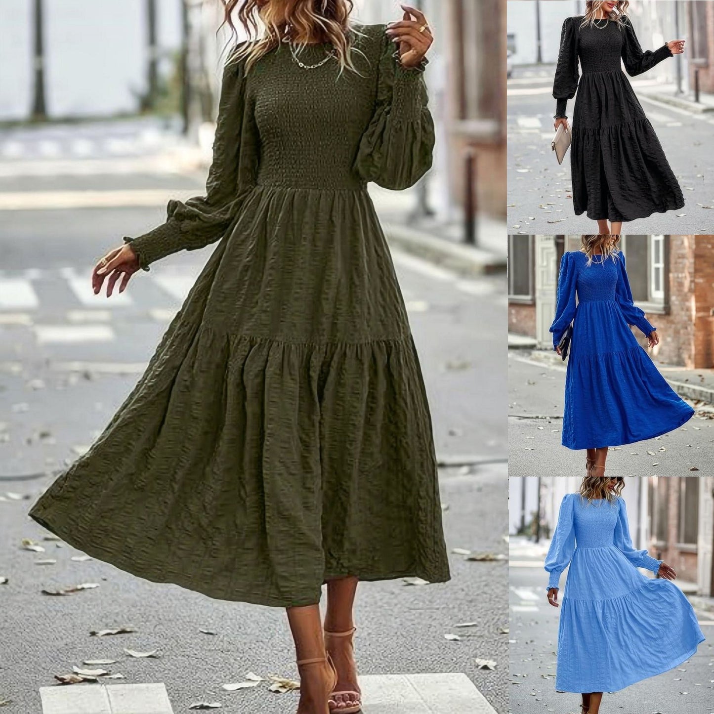 Lantern Sleeve Long Sleeve Dress