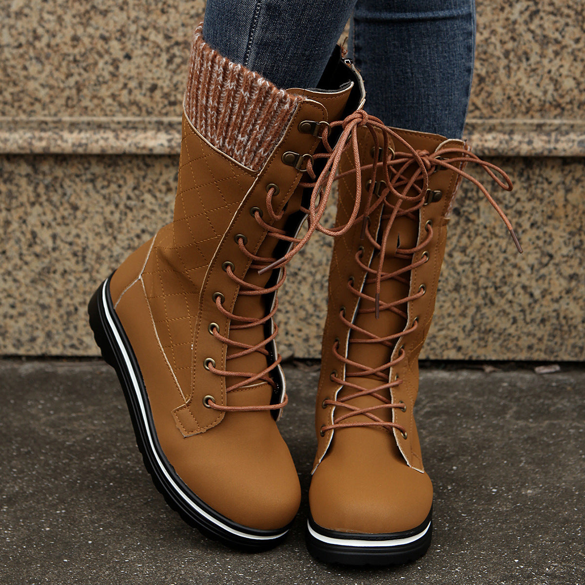 Mid Calf Lace-up Rubber Boots