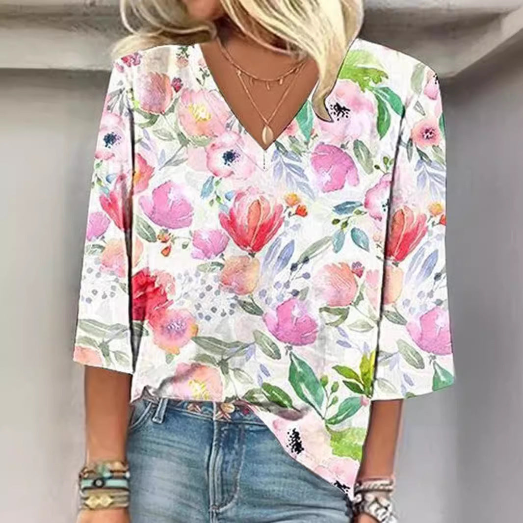 Floral V-neck Shirt