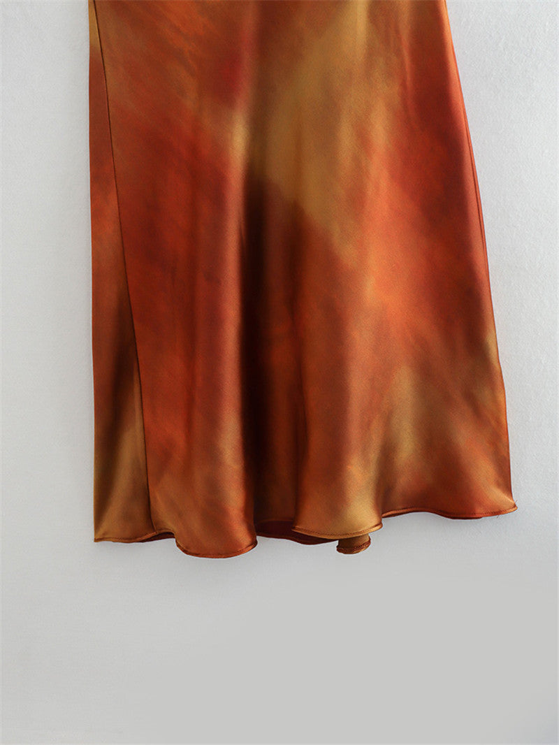 Phoenix Draped Collar Silk Satin Texture Dress