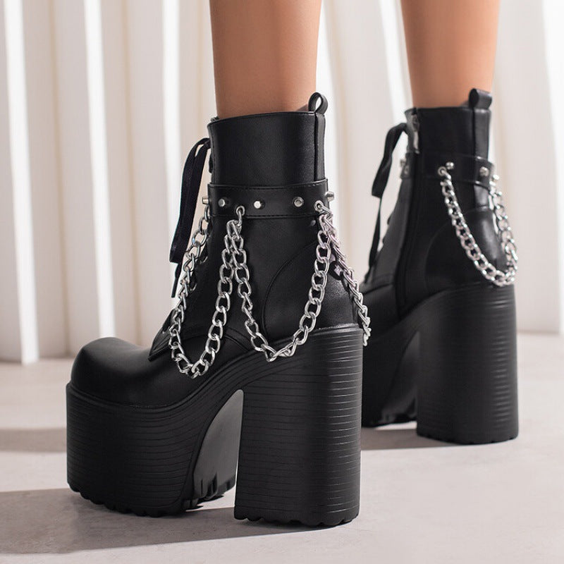 Simple Plush Patent Leather Ultra-high Heel Boots