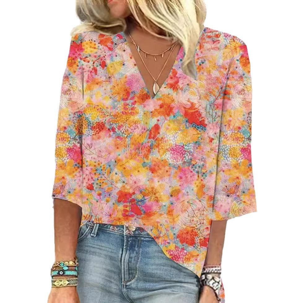 Floral V-neck Shirt