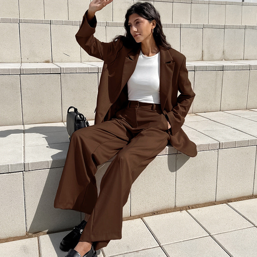 Vintage Blazer + Wide-leg Pants Two-piece Set