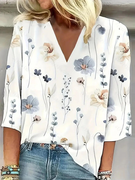 Floral V-neck Shirt