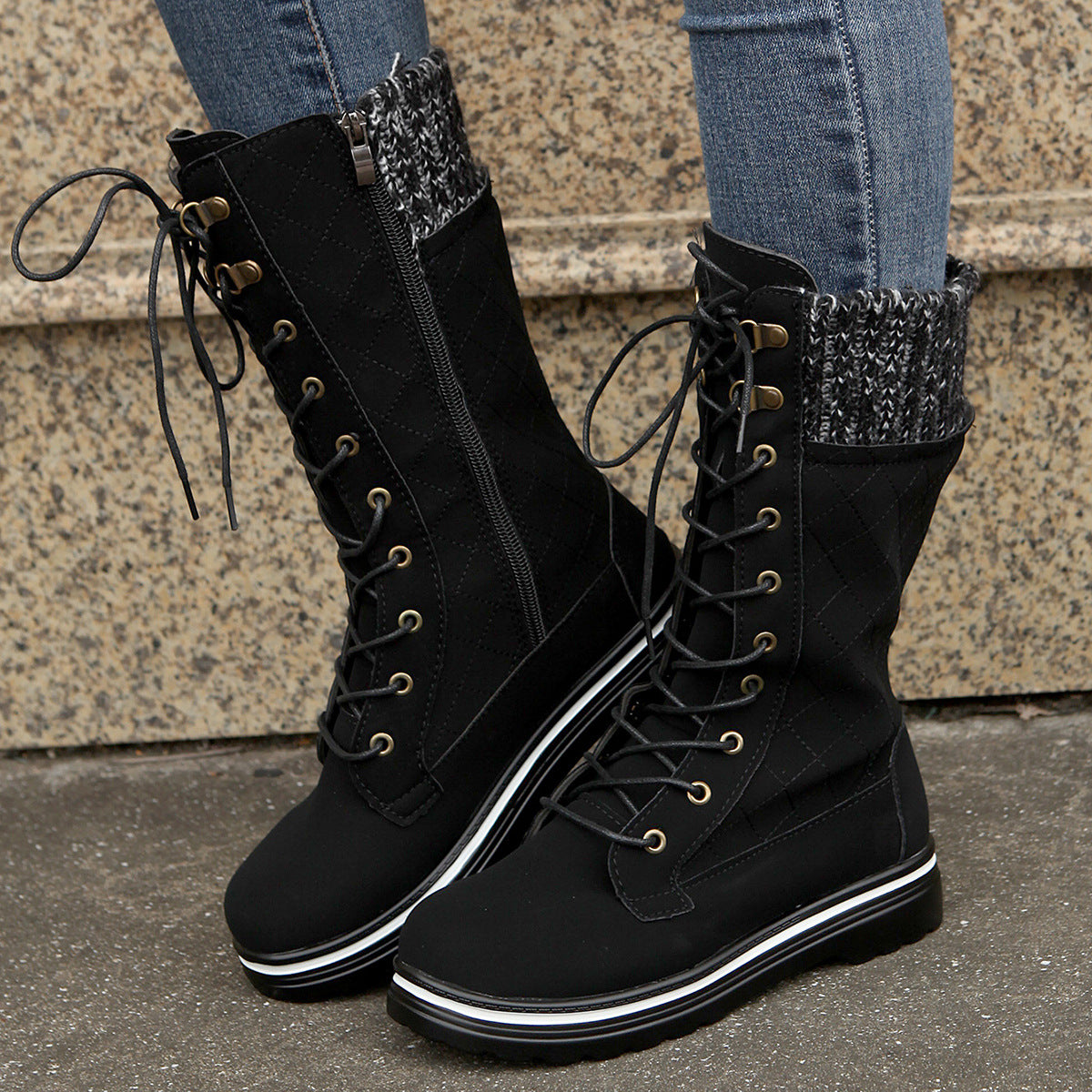 Mid Calf Lace-up Rubber Boots