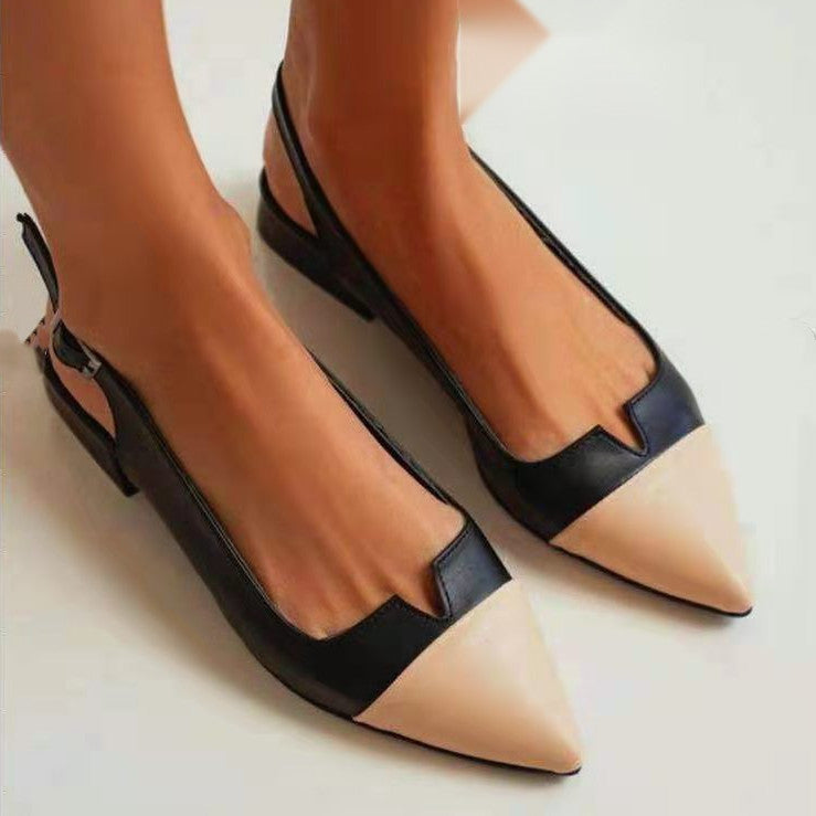 Women's Shoes Pointed Toe Flat Bottom Pumps Color Matching Large Size Low Heel