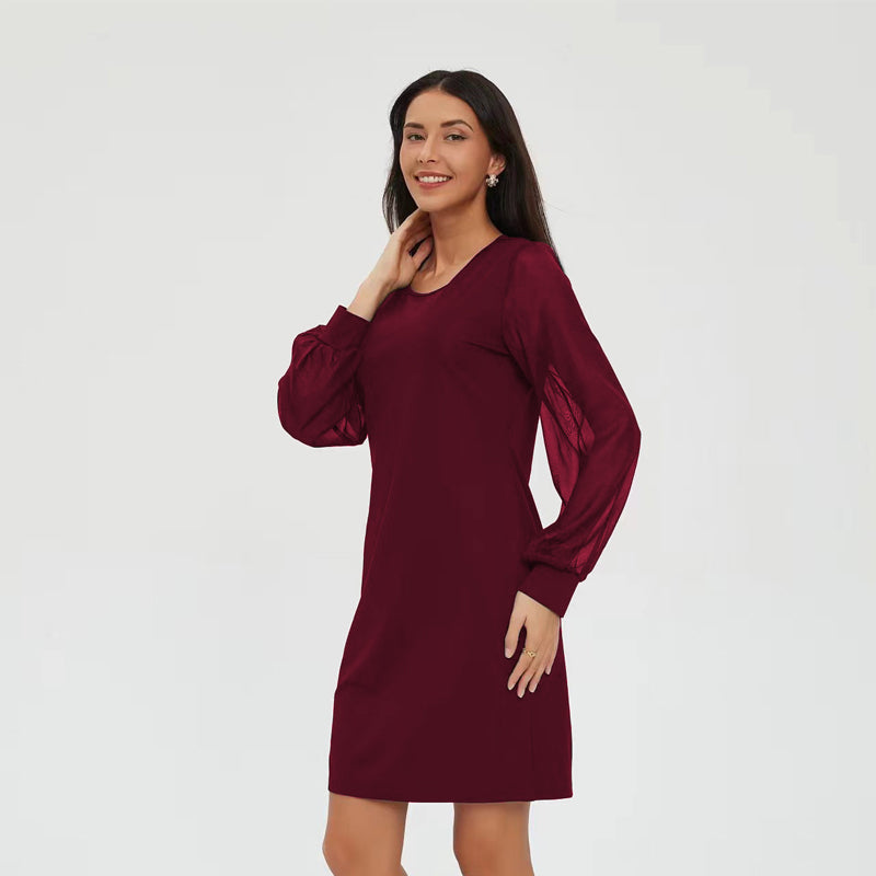 Long-sleeve Round-collar Dress