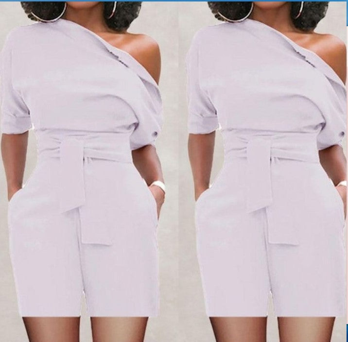 Shoulder Button One-piece Shorts Suit