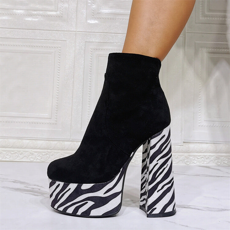 Zebra Round Toe Short Boots