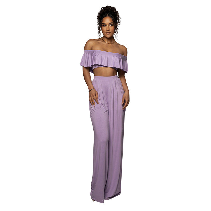 Off Shoulder Wide-leg Pants Set