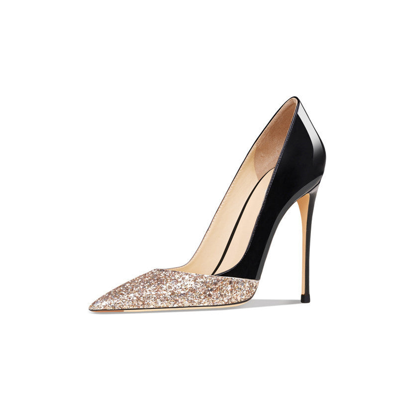 Low Pointed Toe Gold Heels