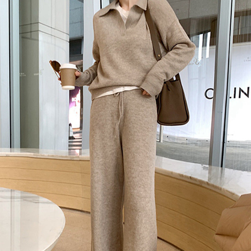 Sweater Outerwear Wide-leg Pants Two-piece Suit