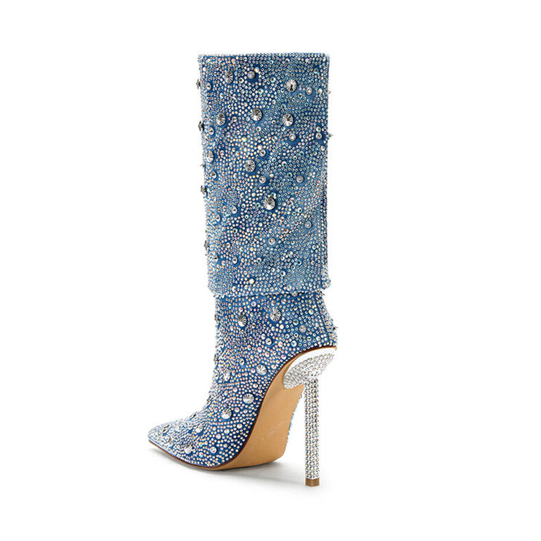 Pointed Rhinestone Heel Boots