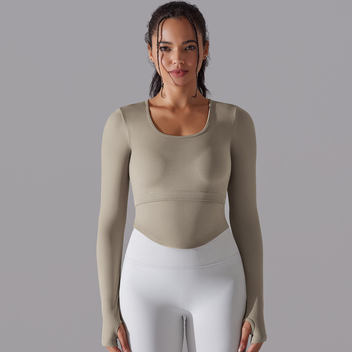 Knitted Split Thread Long-sleeved Work Out Top