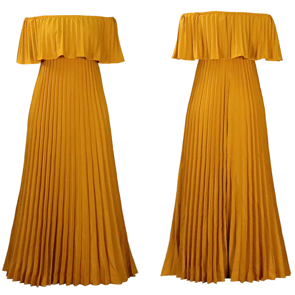 Off-shoulder Pleated Dress