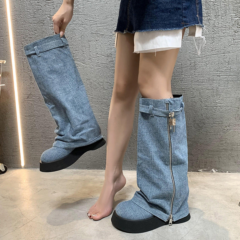 French-style Platform Denim Boots