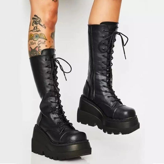 Wedge Small Tube Circumference Platform Knee-high Boots