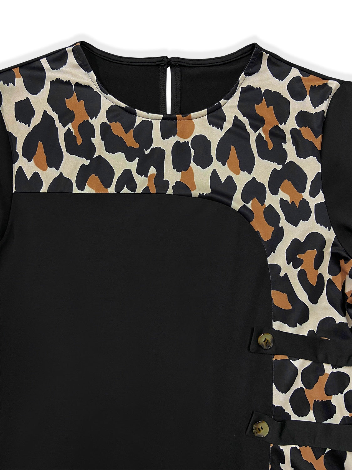 Leopard Round Neck Long Sleeve Plus Dress