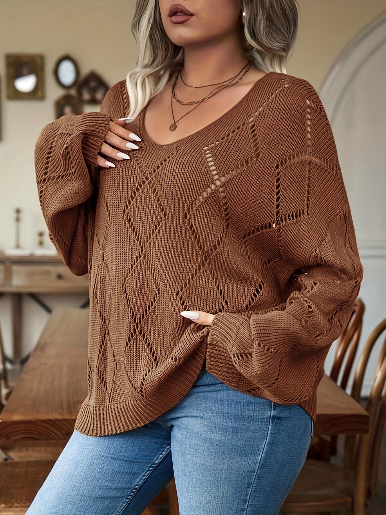 Knitted Plus Pullover Sweater