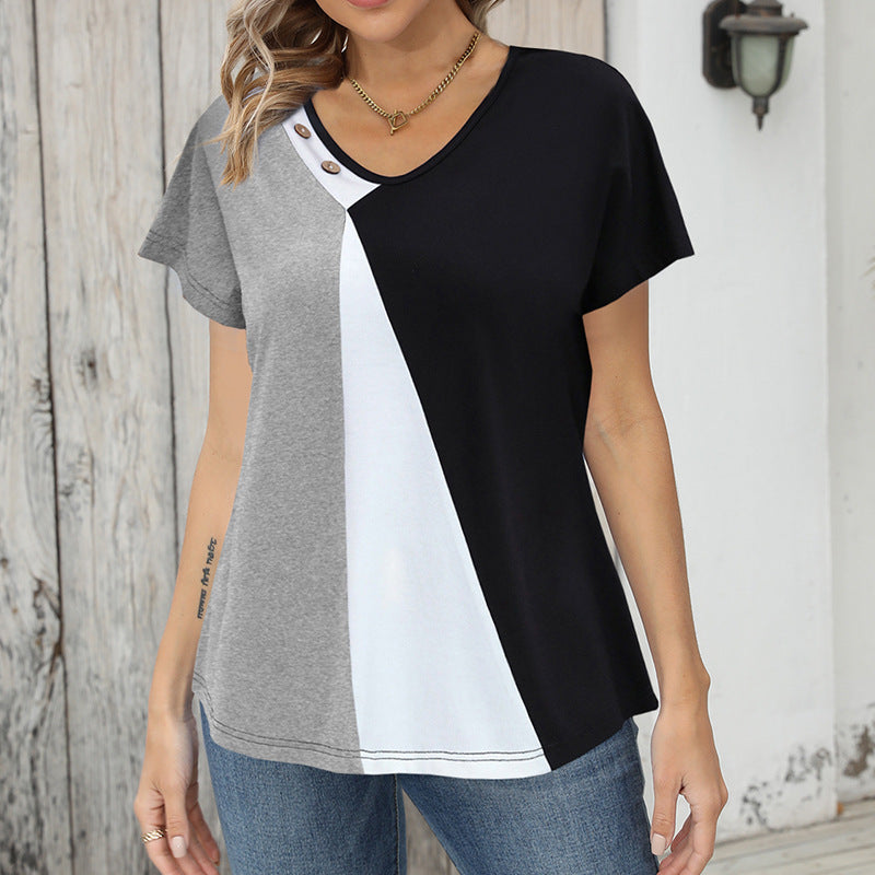 Loose Short-sleeved T-shirt Button Top