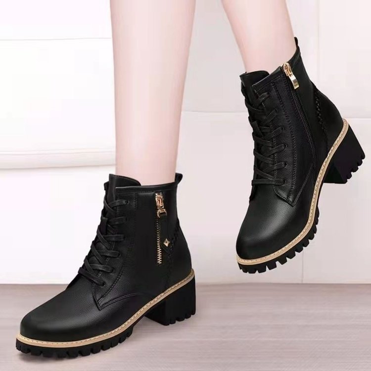 Fleece Side Zipper Mid-heel Boots