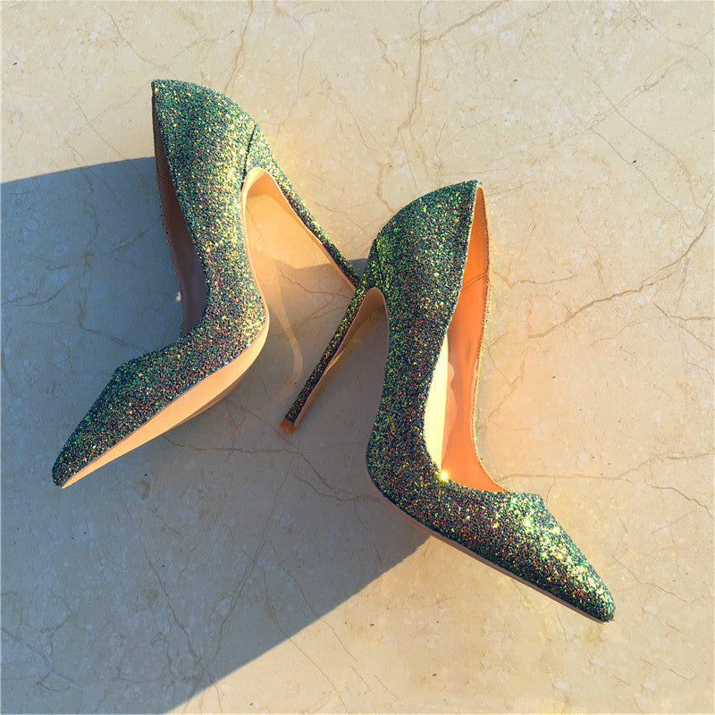 Sequined Green High Heels