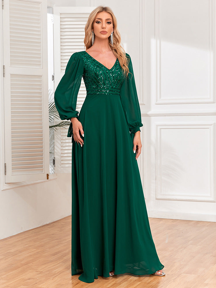 Sequin Chiffon A- Line Evening Dress