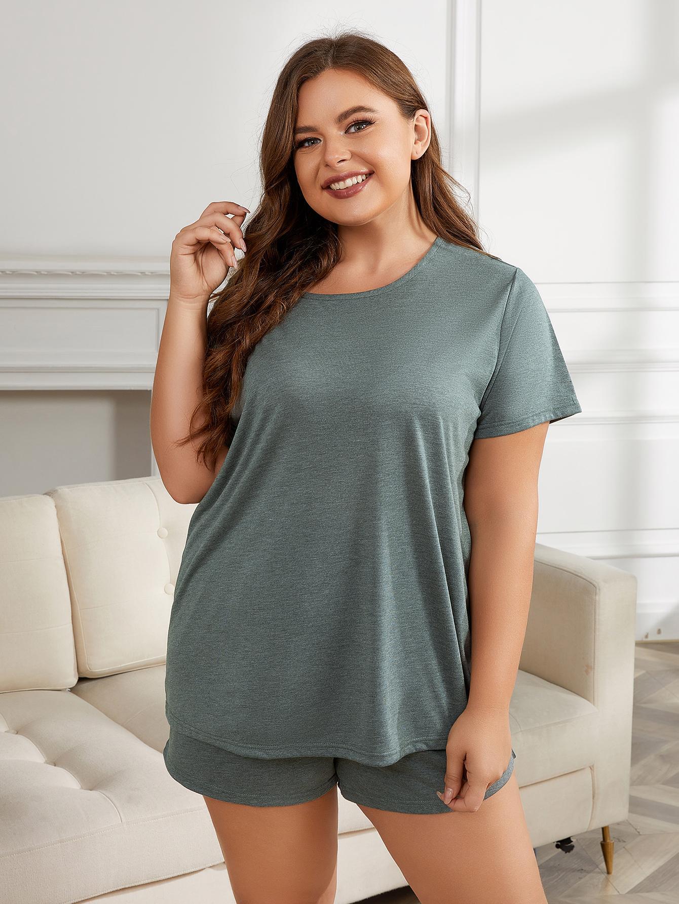 Short Sleeve Two-Piece Loungewear Plus Set