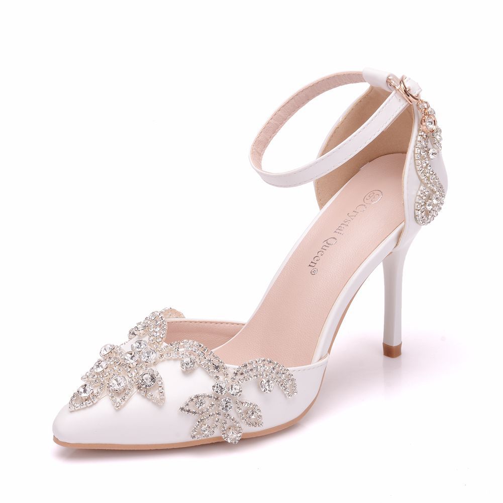 White Tassel Rhinestone Kitten Heels