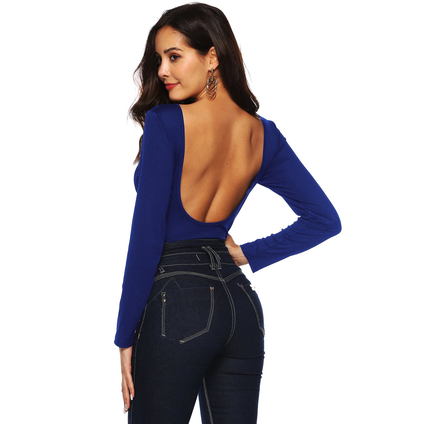 U Backless Button Jumpsuit