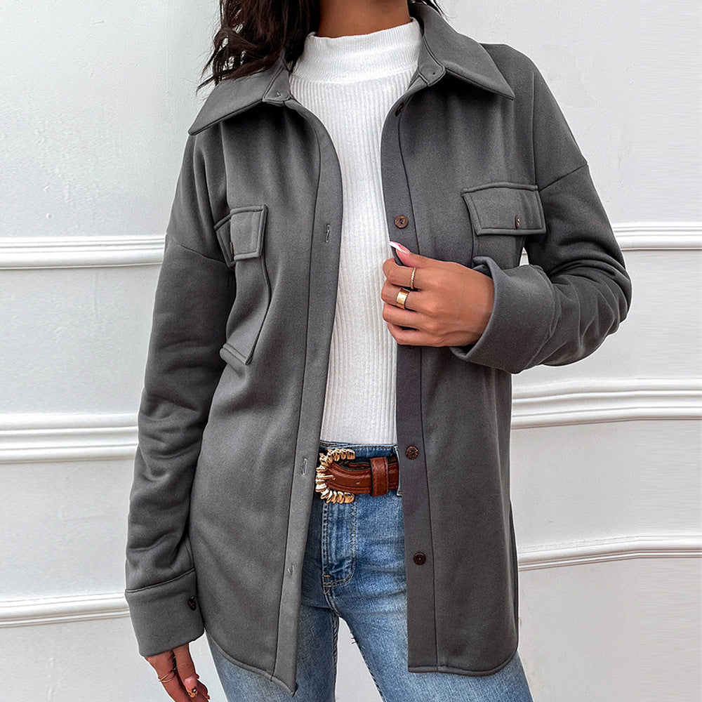 Long Sleeve Solid Color Belt Shirt Coat